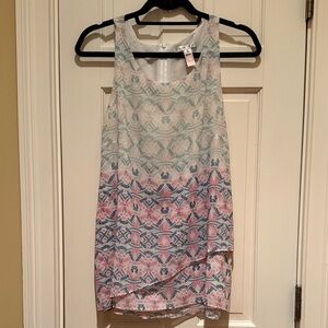 CAbi White and Pink Patterned Top